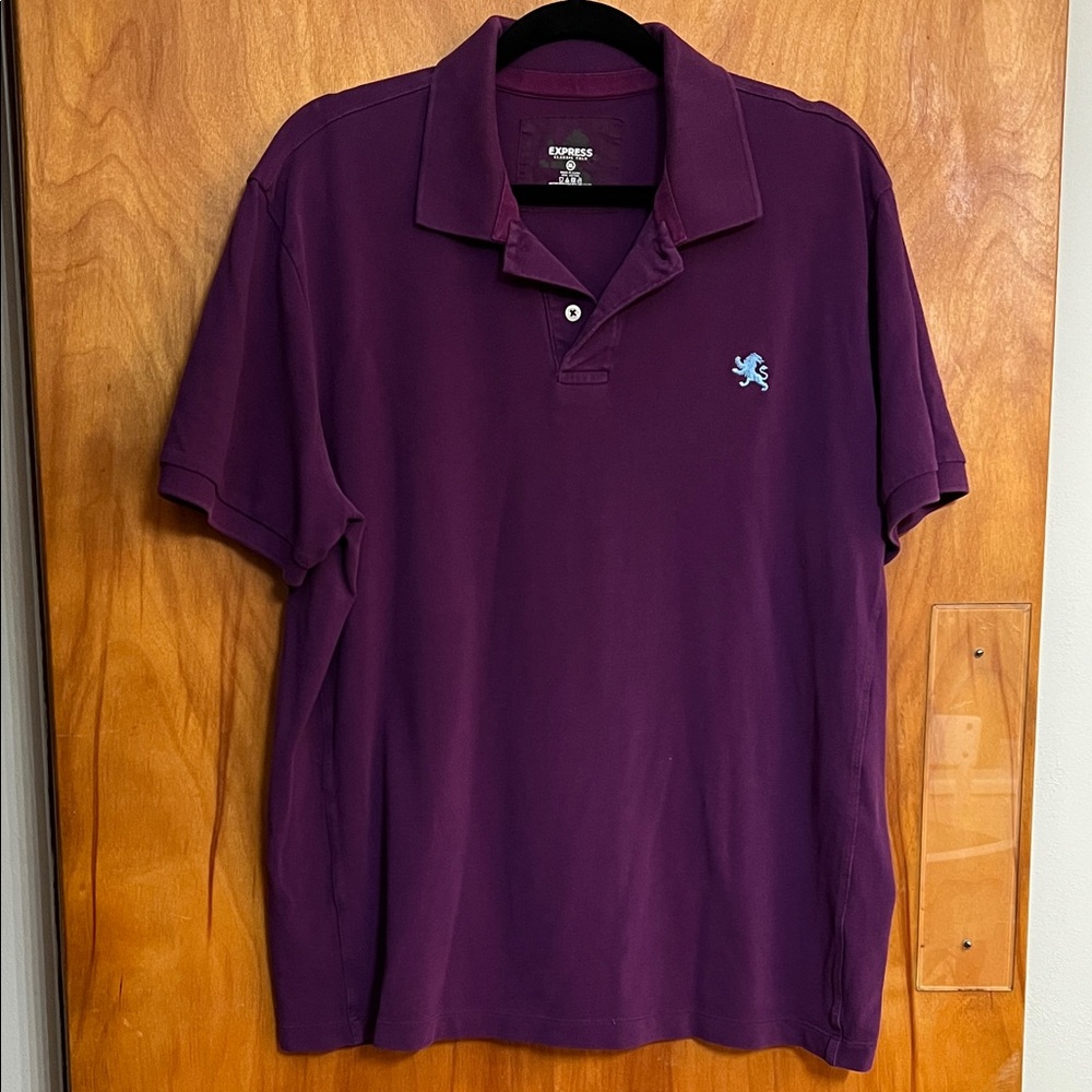 Express Deep Purple Collard Polo Shirt Size XL 2-Button Short Sleeve